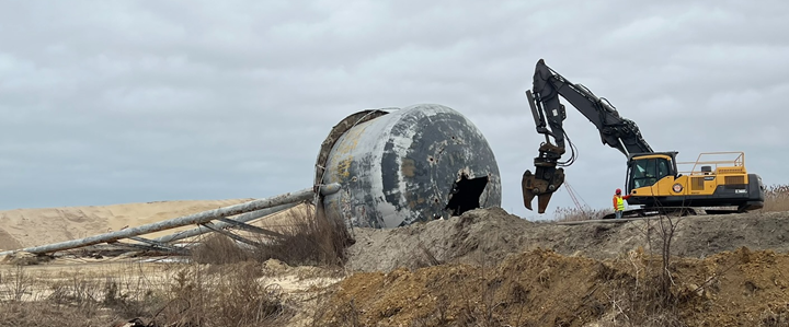 Shearing of the demolished water tower for disposal at an approved facility – March 2025